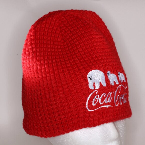 Coca Cola Beanie Women OS Red Polar Bears Recycled Materials - Picture 2 of 6